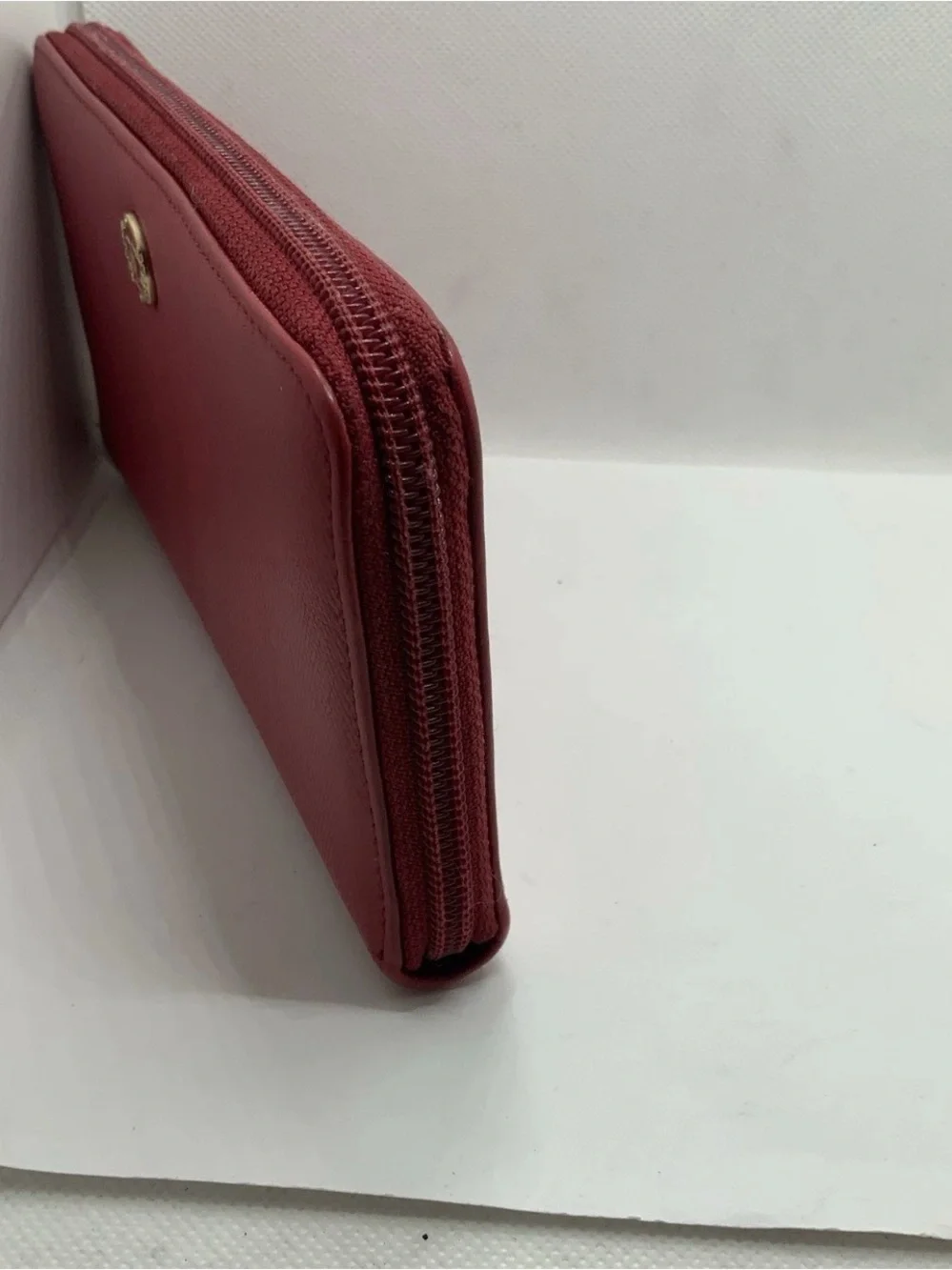CHANEL Red Leather Zip Wallet with Gold CC Logo